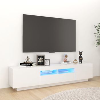 Mueble Para Tv Con Luces Led Blanco Brillante 180x35x40 Cm