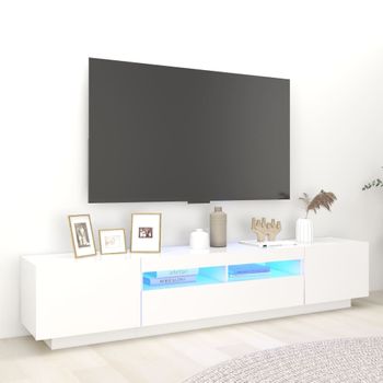 Mueble Para Tv Con Luces Led Blanco 200x35x40 Cm