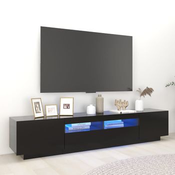 Mueble Para Tv Con Luces Led Negro 200x35x40 Cm