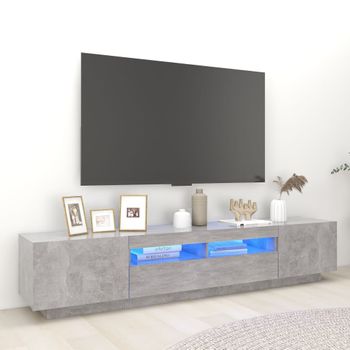 Mueble Para Tv Con Luces Led Gris Hormigón 200x35x40 Cm