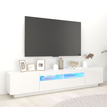 Mueble Para Tv Con Luces Led Blanco Brillante 200x35x40 Cm