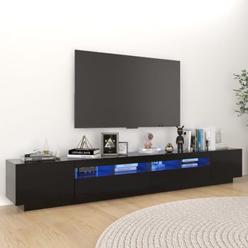 Mueble Para Tv Con Luces Led Negro 260x35x40 Cm