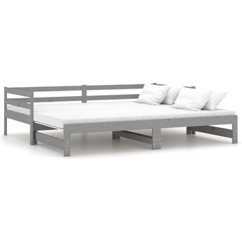 Sofá Cama Extraíble Madera Maciza De Pino Gris 2x(90x200) Cm Vidaxl