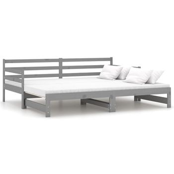 Sofá Cama Extraíble Madera Maciza De Pino Gris 2x(90x200) Cm Vidaxl