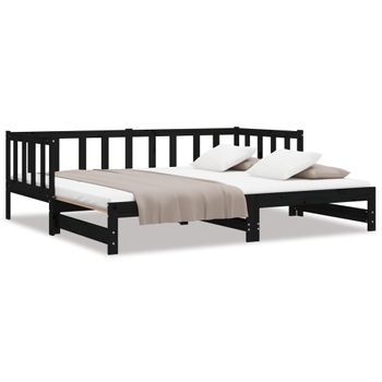 Sofá Cama Extraíble Madera Maciza De Pino Negro 2x(90x200) Cm Vidaxl