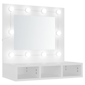 Mueble Con Espejo Y Luces Led Blanco 60x31,5x62 Cm Vidaxl