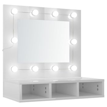 Mueble Con Espejo Y Luces Led Blanco Brillante 60x31,5x62 Cm Vidaxl