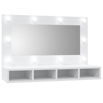 Mueble Con Espejo Y Luces Led Blanco 90x31,5x62 Cm Vidaxl