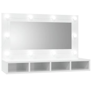 Mueble Con Espejo Y Luces Led Blanco Brillante 90x31,5x62 Cm Vidaxl