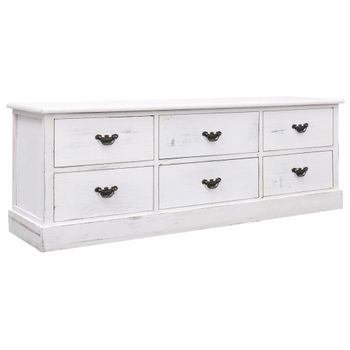 Mueble Para Tv Madera Paulownia Blanco Envejecido 108x30x40 Cm Vidaxl