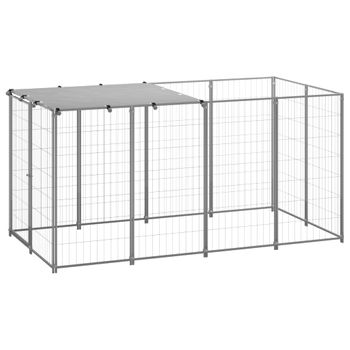 vidaXL Perrera exterior con toldo acero galvanizado plata 3x1,5x2