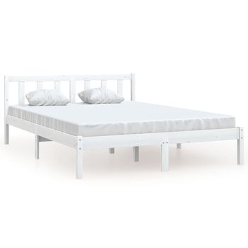 Estructura De Cama De Madera De Pino Maciza Blanca 140x190 Cm Vidaxl