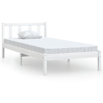 Estructura De Cama De Madera Maciza De Pino Blanca 90x200 Cm Vidaxl