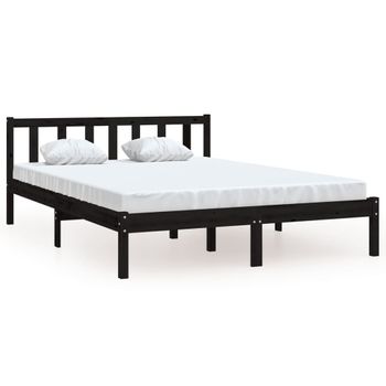 Estructura De Cama De Madera Maciza De Pino Negra 140x200 Cm Vidaxl