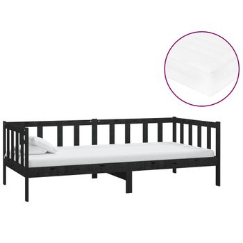 Sofá Cama Con Colchón Madera De Pino Maciza Negro 90x200 Cm Vidaxl