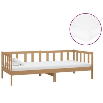 Sofá Cama Y Colchón Madera Pino Maciza Marrón Miel 90x200 Cm Vidaxl