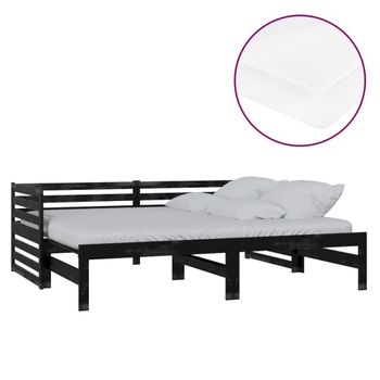 Sofá Cama Extraíble Madera Maciza De Pino Negro 2x(90x200) Cm Vidaxl