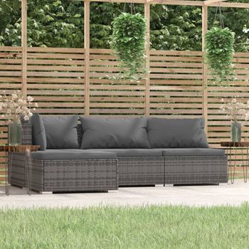 Set Muebles De Jardín 4 Pzas Y Cojines Ratán Sintético Gris