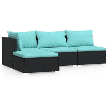 Set De Muebles De Jardín 4 Pzas Y Cojines Ratán Sintético Negro Vidaxl