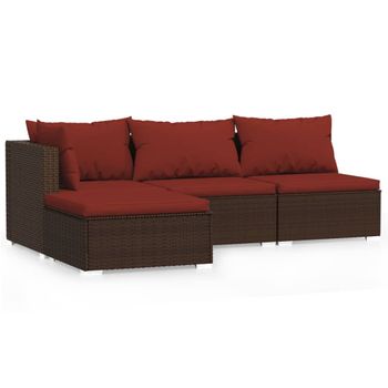 Set Muebles De Jardín 4 Pzas Y Cojines Ratán Sintético Marrón Vidaxl