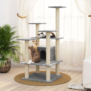 Rascador Para Gatos Con Postes De Sisal Gris Claro 110 Cm