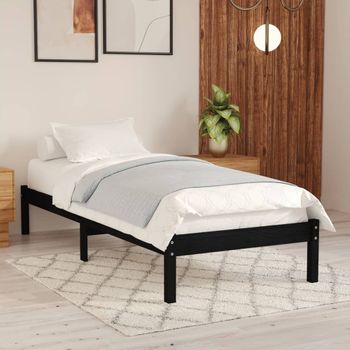 Estructura De Cama Madera De Pino Negro Individual Uk 90x190 Cm