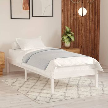 Estructura De Cama De Madera Maciza De Pino Blanca 90x200 Cm