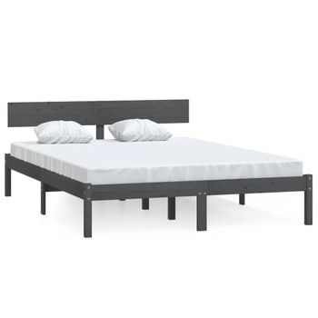 Estructura De Cama De Madera Maciza De Pino Gris 160x200 Cm Vidaxl