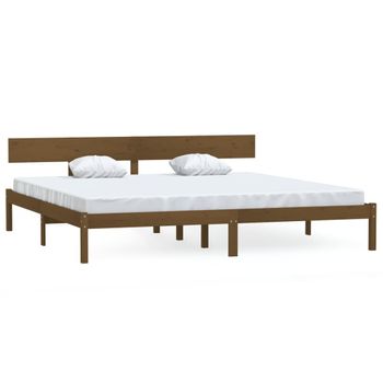 Estructura De Cama Madera Maciza Pino Marrón Miel 200x200 Cm Vidaxl