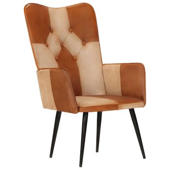 Sillón Orejero Cuero Auténtico Marrón Y Crema Vidaxl