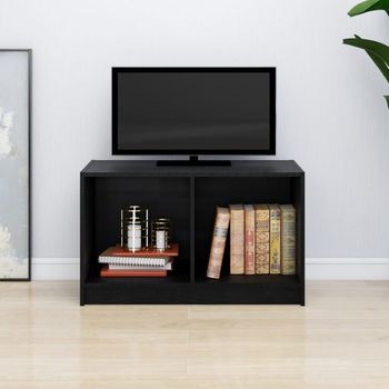 Mueble De Tv De Madera Maciza De Pino Negro 70x33x42 Cm