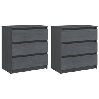 Mesitas De Noche 2 Uds Madera Maciza De Pino Gris 60x36x64 Cm Vidaxl