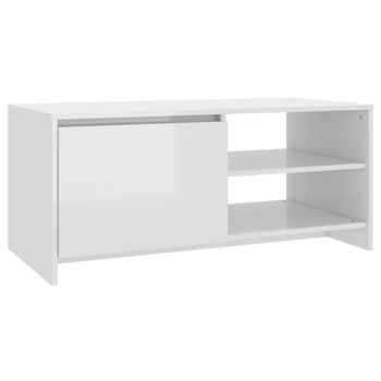 Mesa De Centro Madera Contrachapada Blanco Brillo 102x50x45 Cm Vidaxl