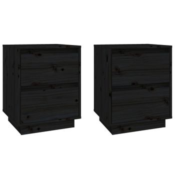 Mesitas De Noche 2 Uds Madera Maciza De Pino Negro 40x35x50 Cm Vidaxl