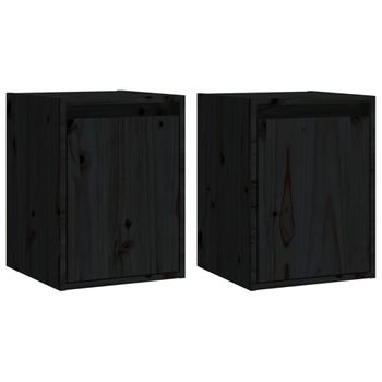 Armario De Pared 2 Uds Madera Maciza De Pino Negro 30x30x40 Cm Vidaxl