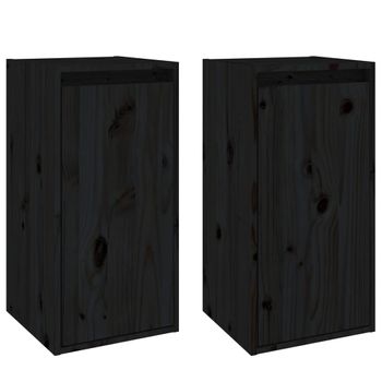 Armarios De Pared 2 Uds Madera Maciza De Pino Negro 30x30x60 Cm Vidaxl