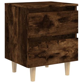 Mesita De Noche Patas Madera Maciza Roble Ahumado 40x35x50 Cm Vidaxl