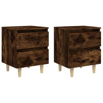 Mesitas De Noche 2 Uds Patas Madera Roble Ahumado 40x35x50 Cm Vidaxl