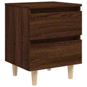 Mesita De Noche Patas De Madera Maciza Roble Ahumado 40x35x50cm Vidaxl