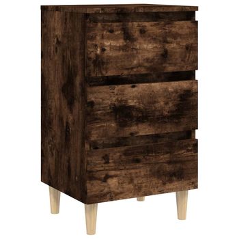 Mesita De Noche Patas Madera Maciza Roble Ahumado 40x35x69 Cm Vidaxl