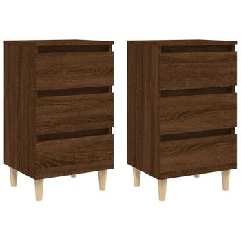 Mesita De Noche 2 Uds Patas De Madera Roble Marrón 40x35x69 Cm Vidaxl