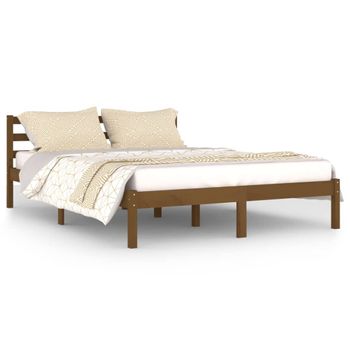 Estructura De Cama Madera Maciza De Pino Marrón Miel 140x200 Cm Vidaxl