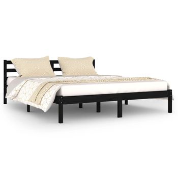 Estructura De Cama Madera Maciza De Pino Negro 160x200 Cm Vidaxl