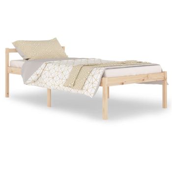 Cama de altura media colchón madera pino marrón miel 90x200 cm