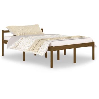 Cama Personas Mayores Madera Maciza Pino Marrón Miel 140x200 Cm Vidaxl