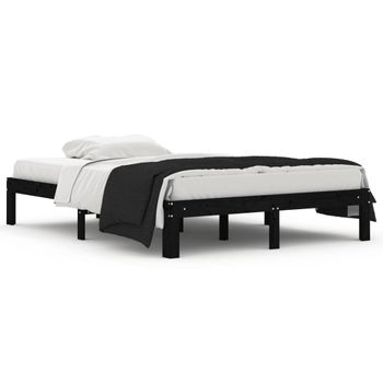 Estructura De Cama Doble Madera Maciza Negra 135x190 Cm Vidaxl