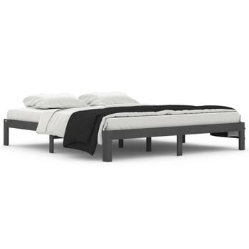 Estructura De Cama De Matrimonio Madera Maciza Gris 180x200 Cm Vidaxl