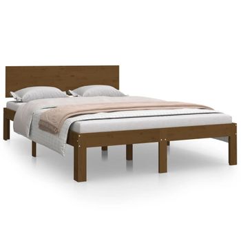 Estructura De Cama Doble Madera Maciza Marrón Miel 120x190 Cm Vidaxl