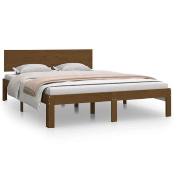 Estructura De Cama Doble Madera Maciza Marrón Miel 135x190 Cm Vidaxl