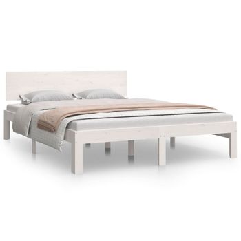 Estructura De Cama De Madera Maciza De Pino Blanco 140x190 Cm Vidaxl